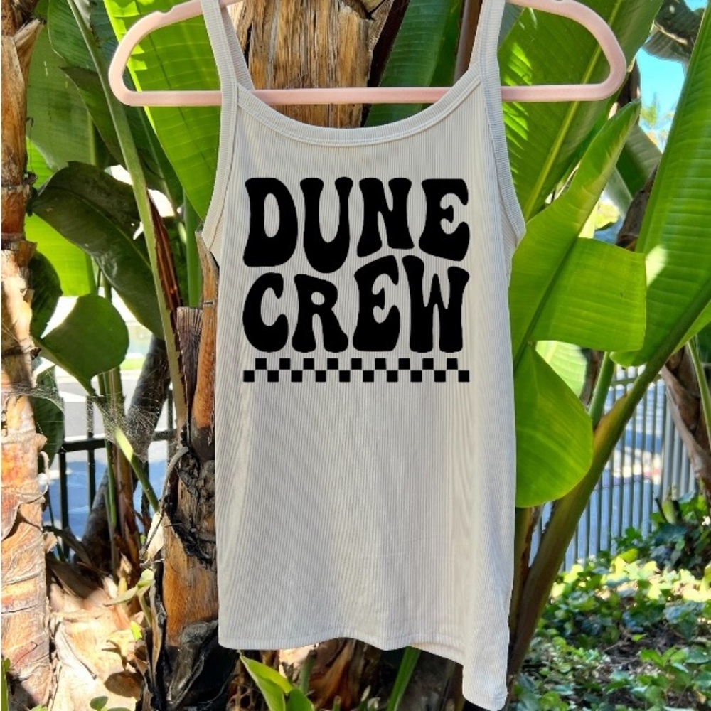 Tan Tank Top with Black 'Dune Crew' Print